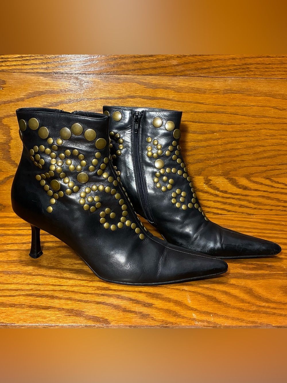 VTG Y2K Ballin ITALY MADE Studded Leather Ankle Boots Black IT 36.5 US 6.5